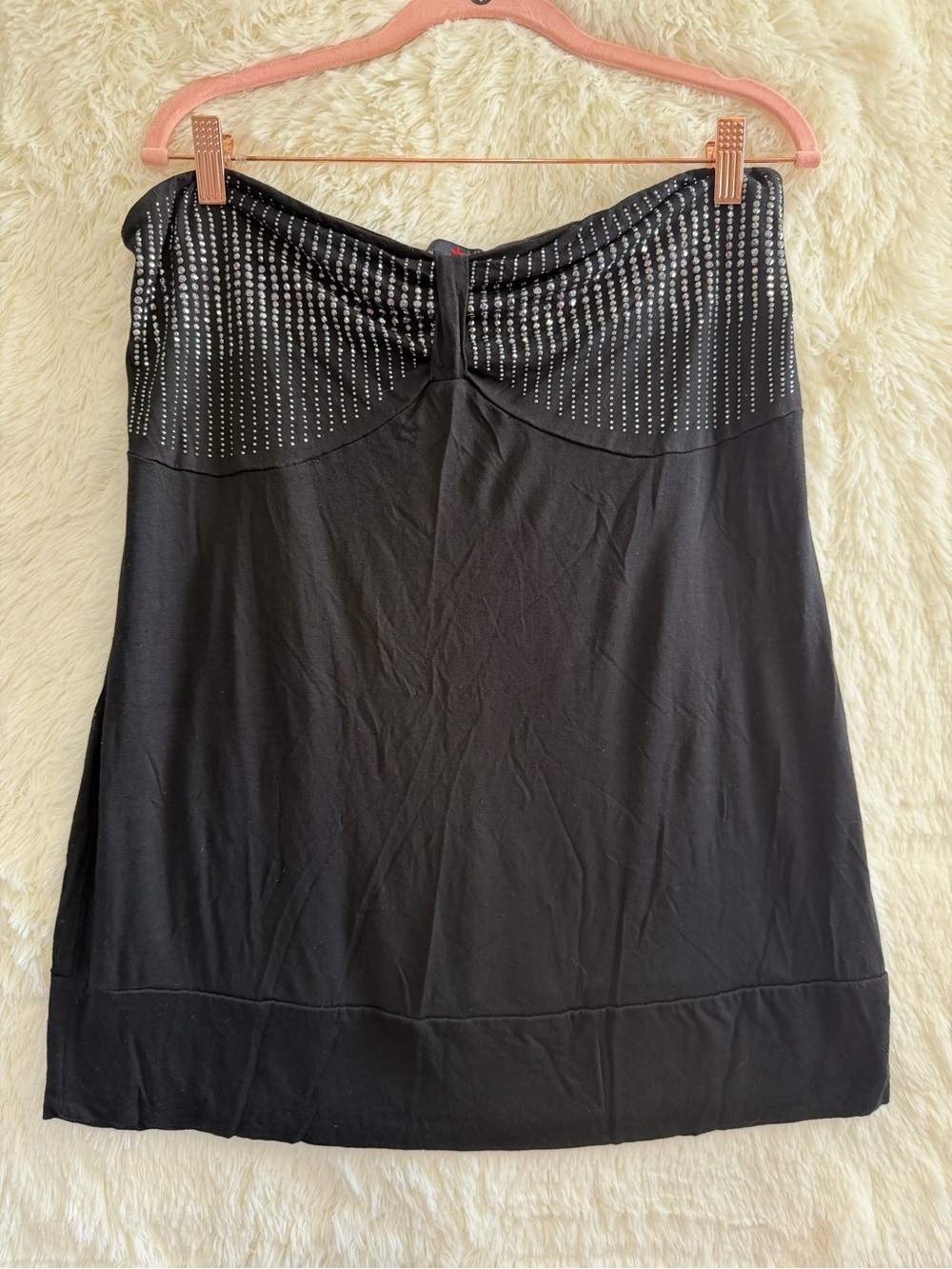 MxM Womens Babydoll Strapless Top Size 1X Black Diamond Studded Going Out Grunge
